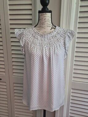 LOFT White Blouse with Black Polka Dots